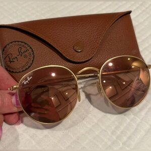 Ray-Ban Pink Mirrored and Gold Round Metal Sunglasses